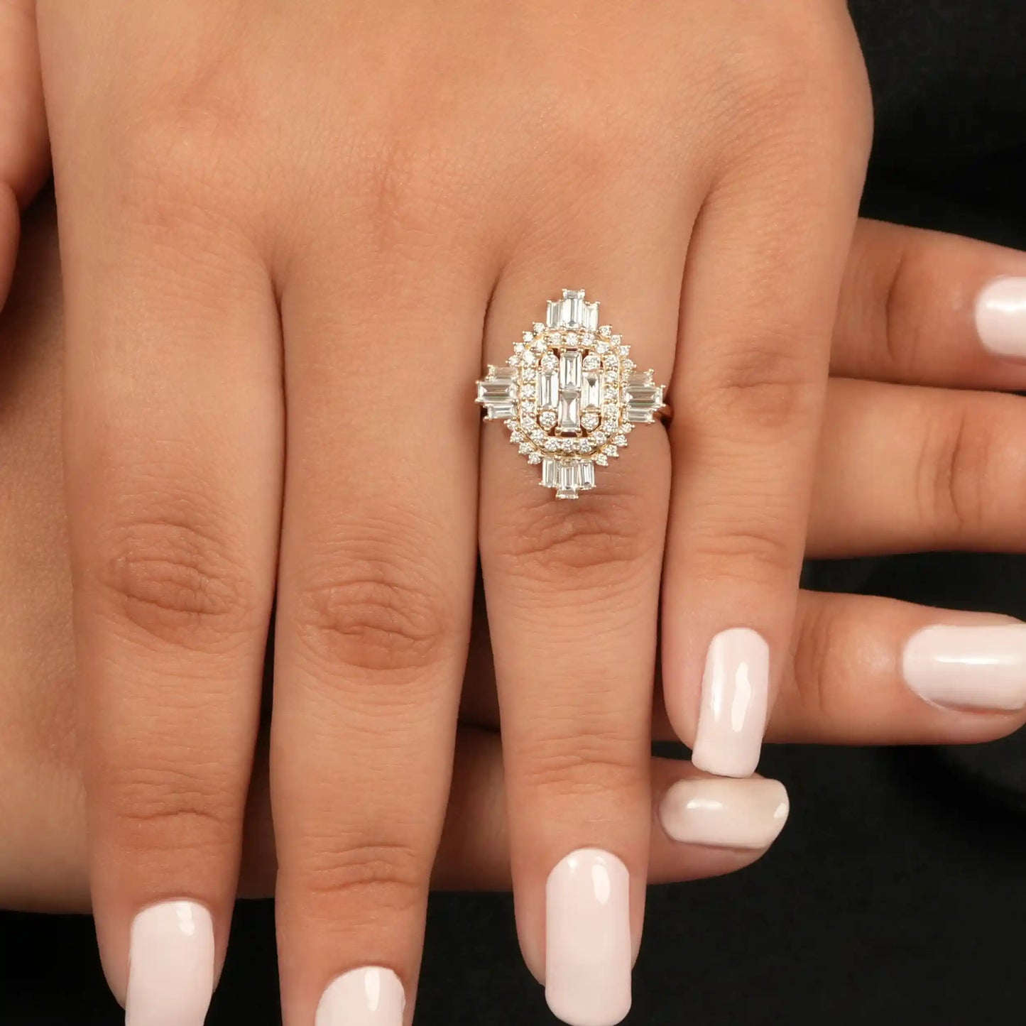 Vintage  Style Baguette And  Round Cut Lab Grown Engagement  Ring