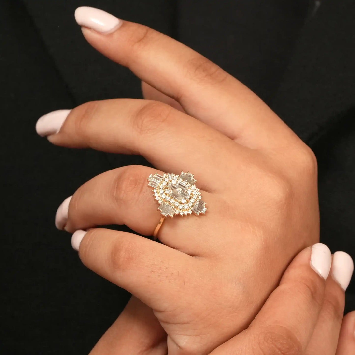 Vintage  Style Baguette And  Round Cut Lab Grown Engagement  Ring