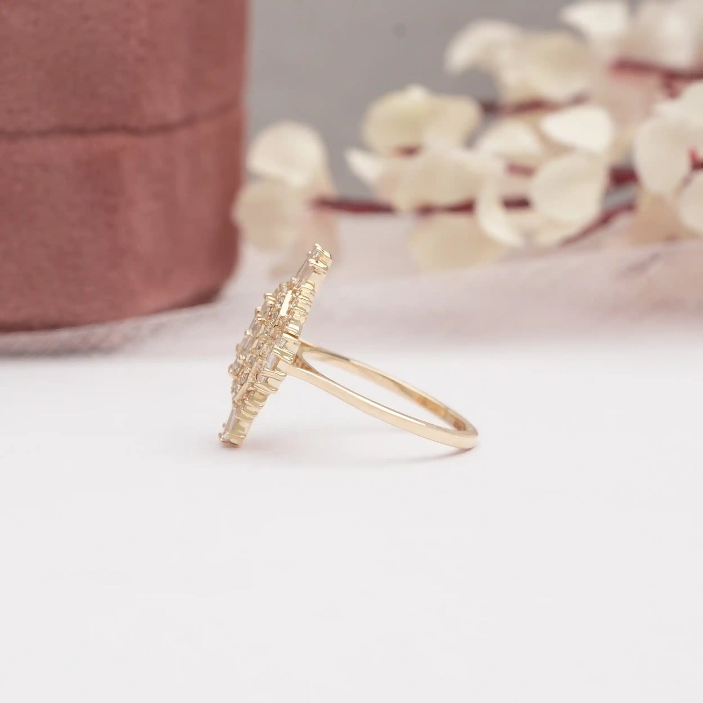 Vintage  Style Baguette And  Round Cut Lab Grown Engagement  Ring