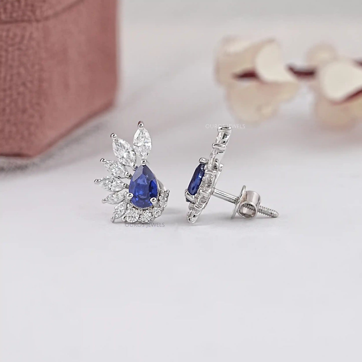 Blue Pear Cut Cluster Lab Diamond Earring