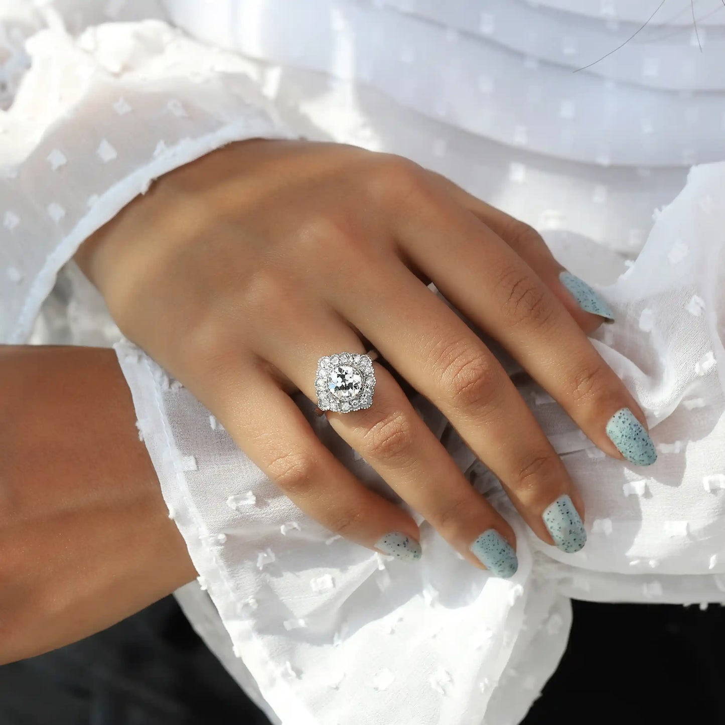 Vintage OEC Round Cut Halo Lab Diamond Engagement Ring