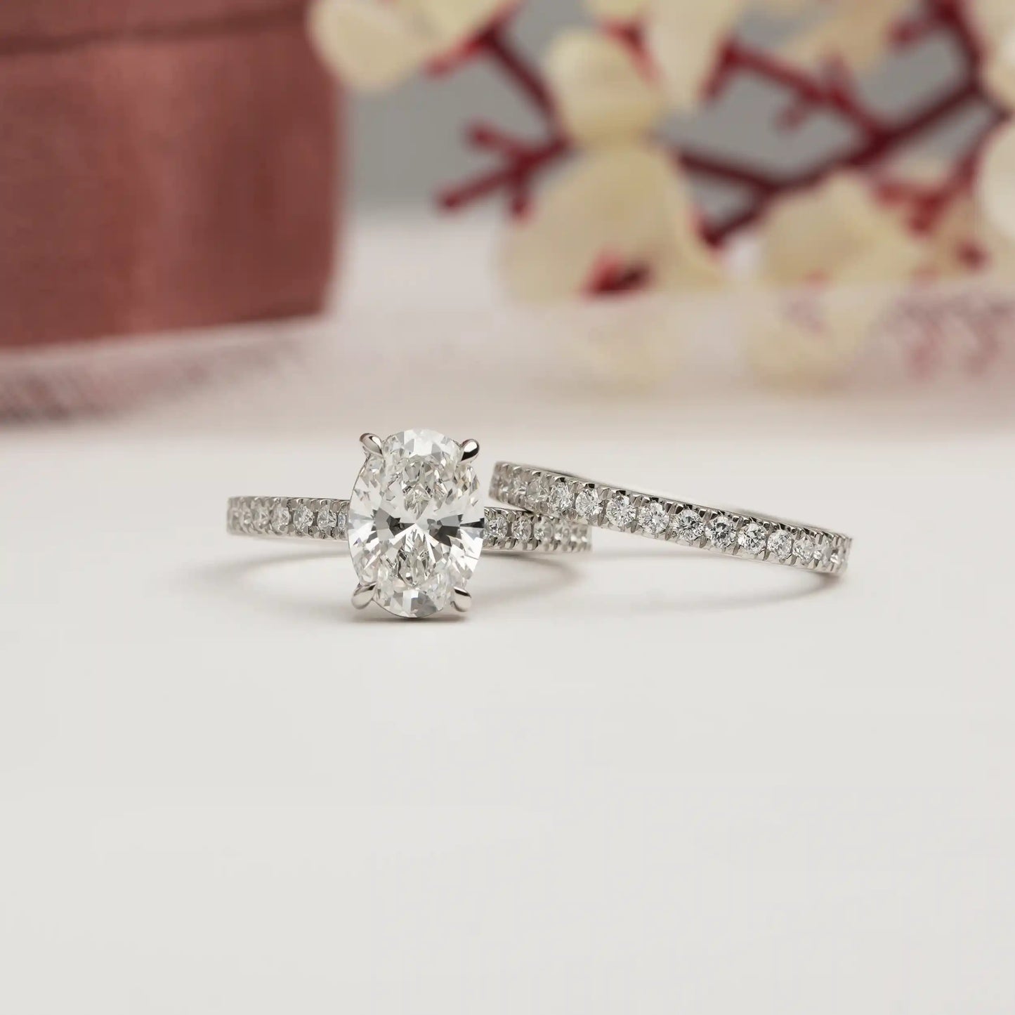 Oval Cut Solitaire With Accent Lab Diamond Bridal Ring Set