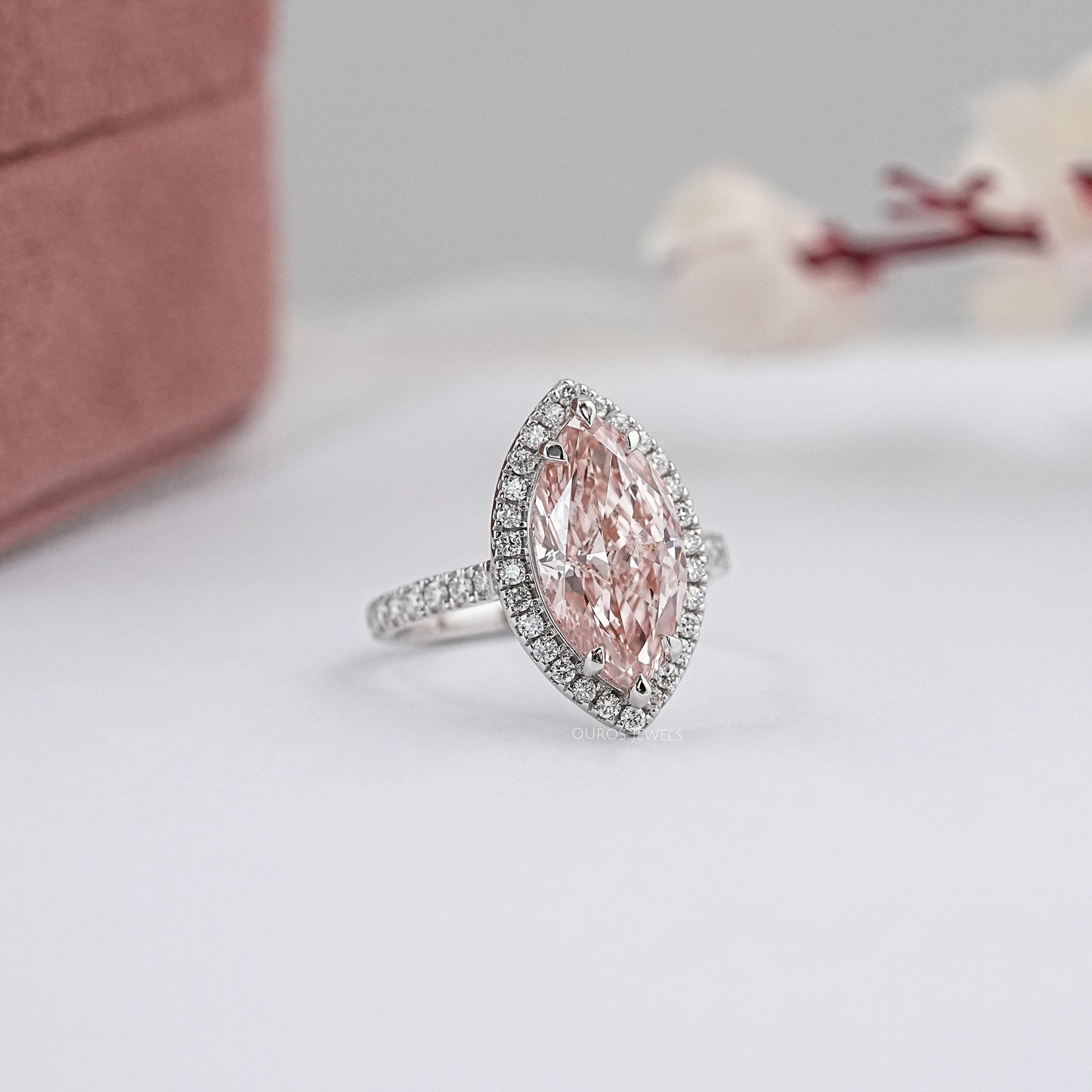 Pink Marquise Cut Halo Lab Grown Diamond Ring
