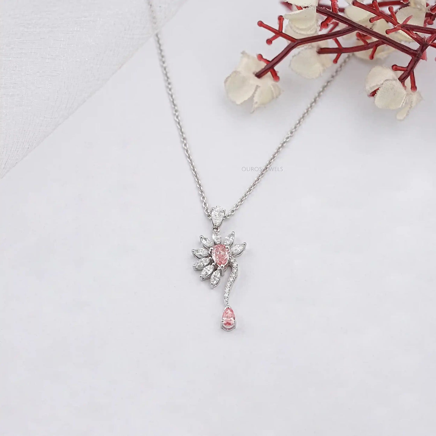 Fancy Pink Pear Cut Lab Diamond Pendant