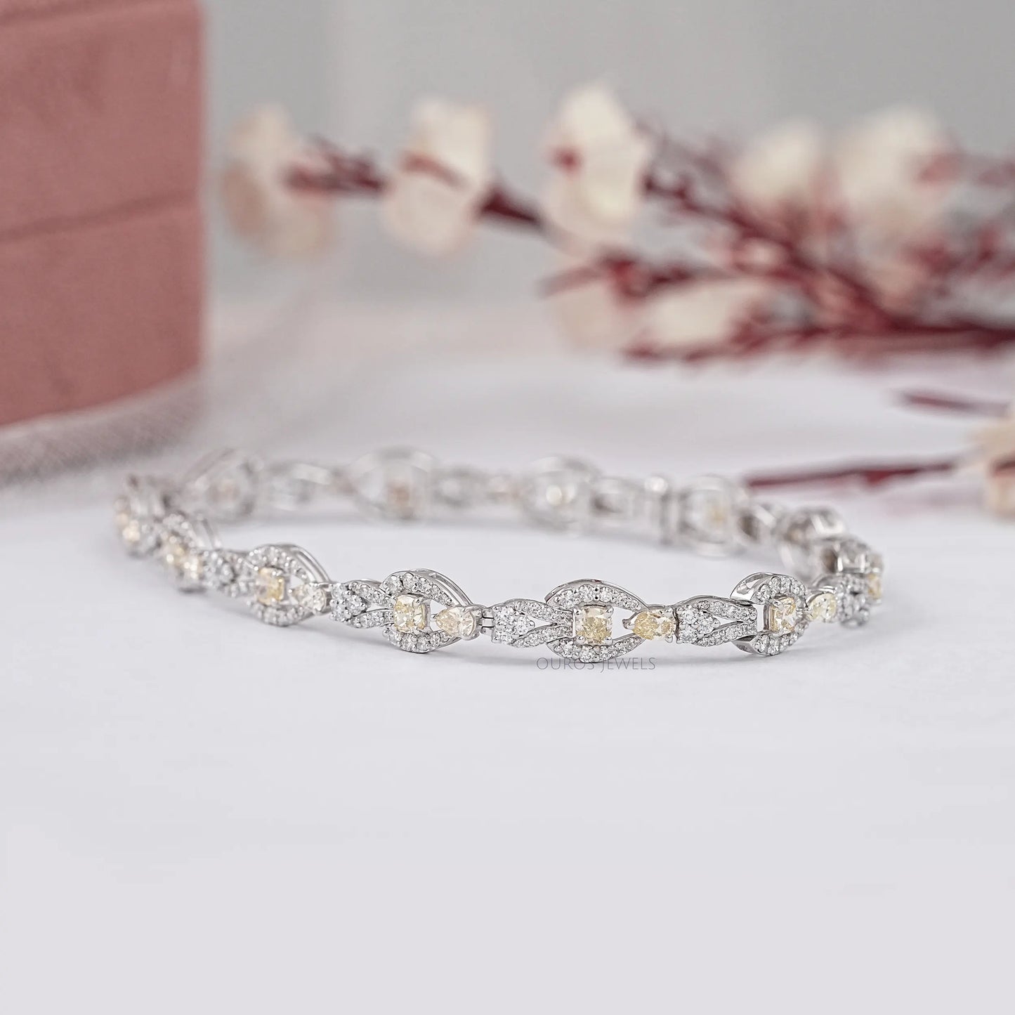 Yellow Cushion And Round Cut Lab Diamond Bracelet
