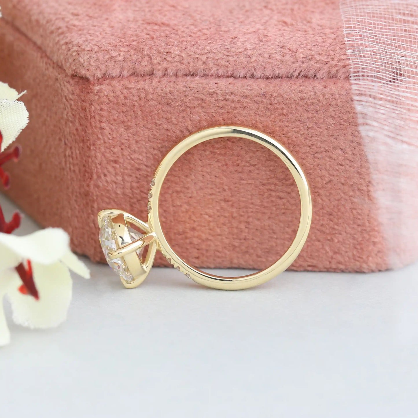 OEC Round Cut Solitaire With Accent Lab Grown Diamond Ring
