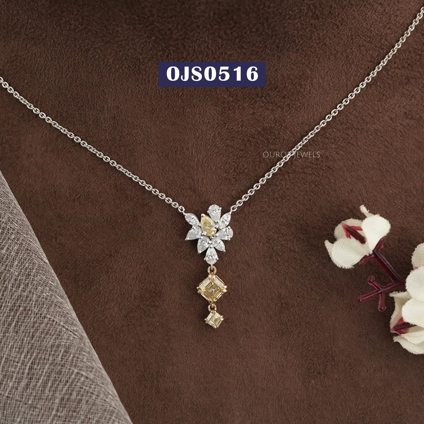 Yellow Pear And Asscher Cut Lab Diamond Pendant