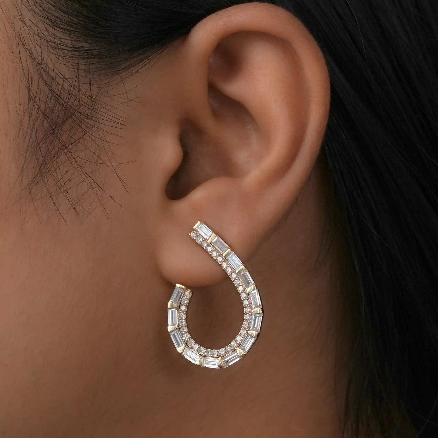 Baguette Cut Lab Grown Diamond Screw Back Earrings