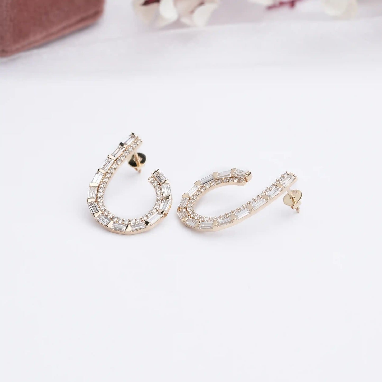 Baguette Cut Lab Grown Diamond Screw Back Earrings