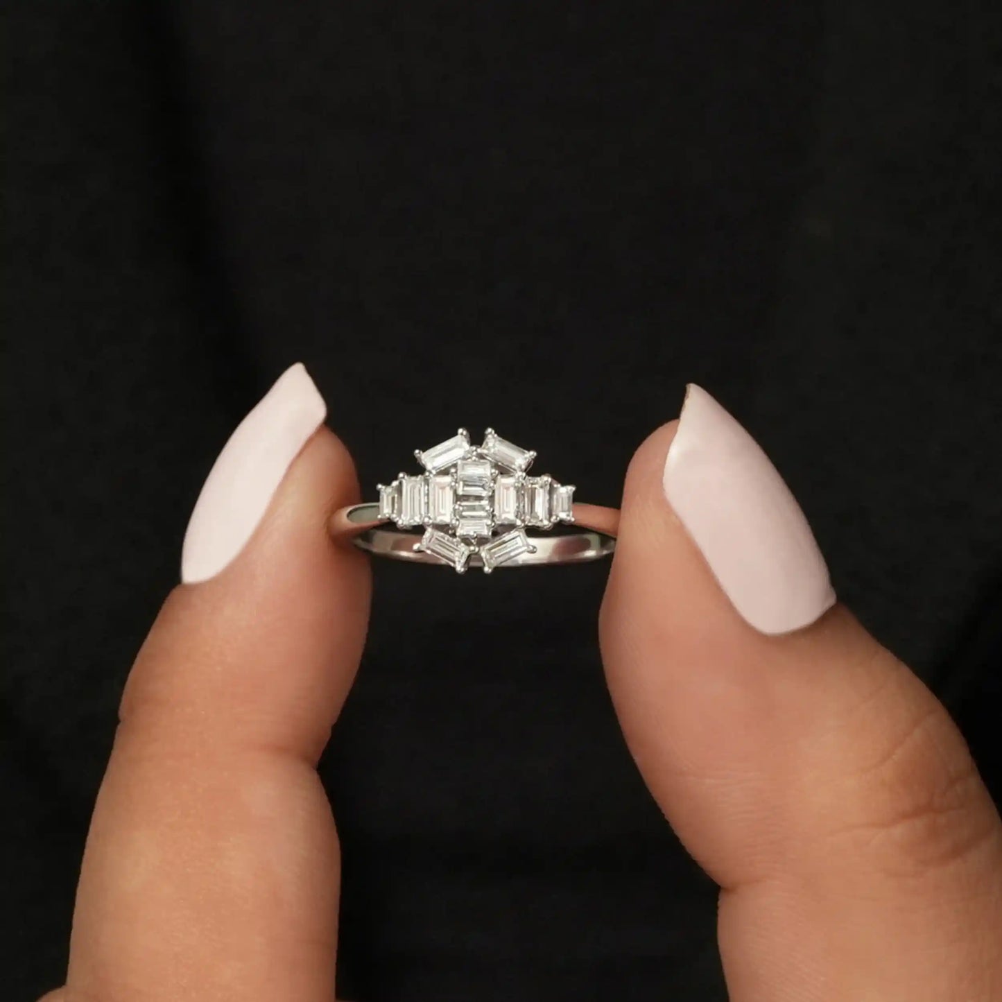 Baguette Cut Cluster Diamond Engagement Ring