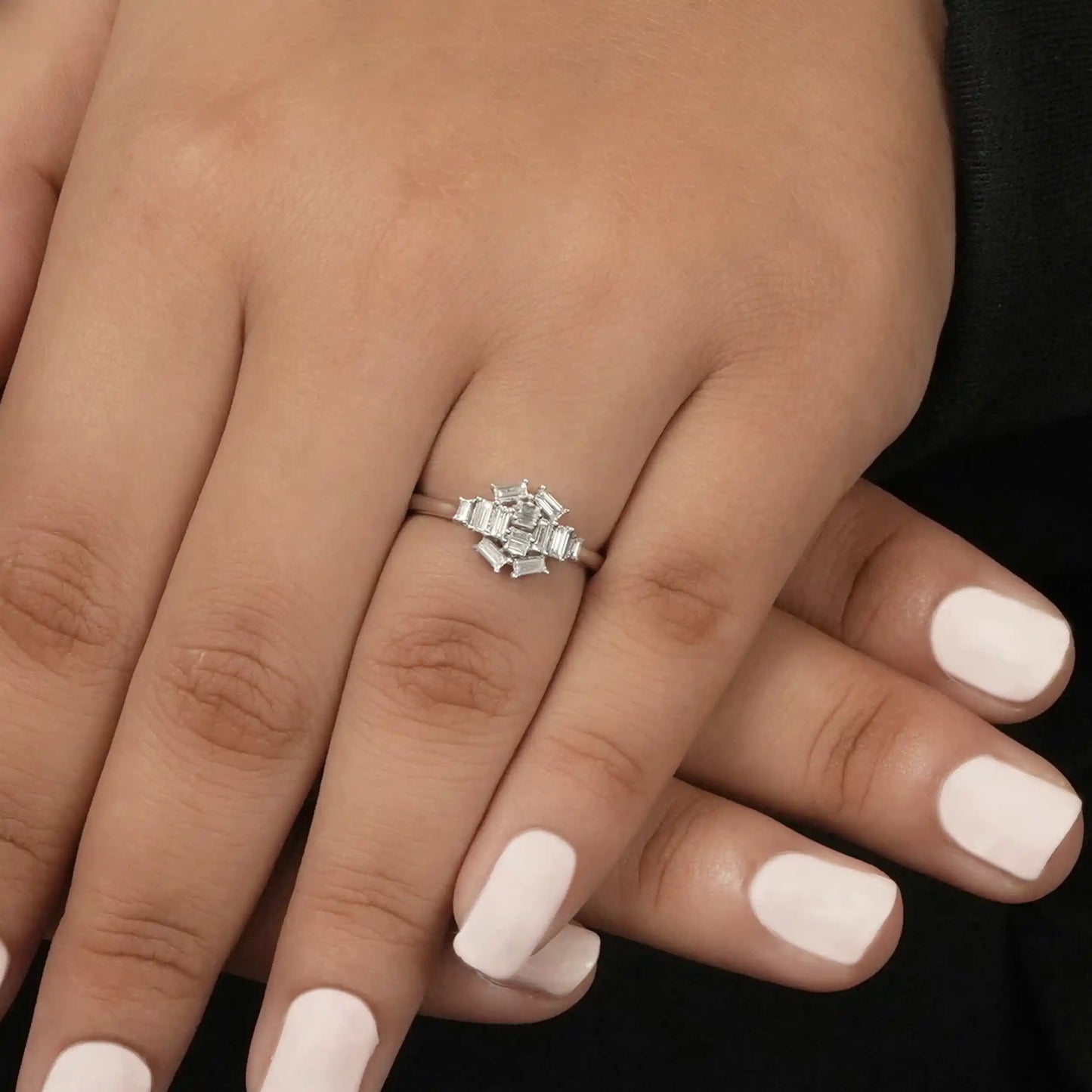 Baguette Cut Cluster Diamond Engagement Ring