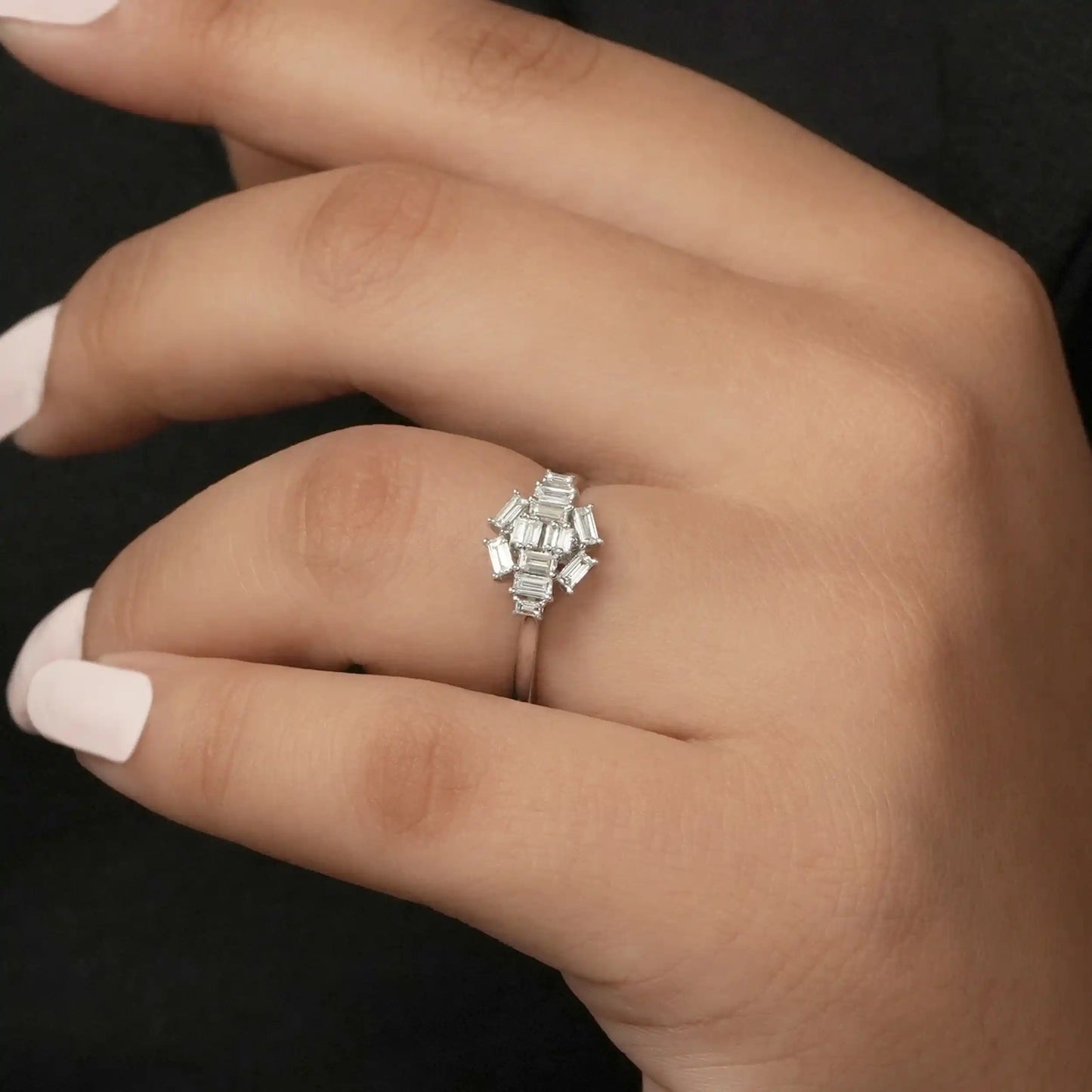 Baguette Cut Cluster Diamond Engagement Ring