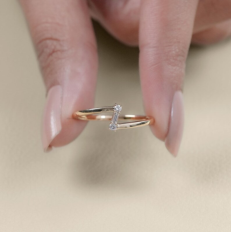 Three Stone Baguette Cut Bypass Ring