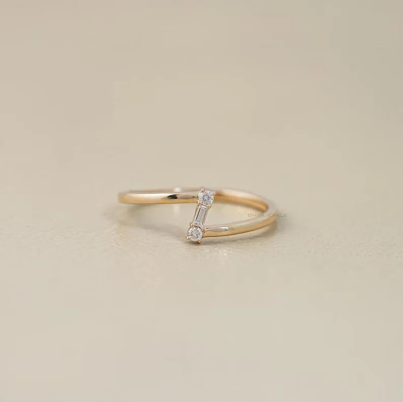 Three Stone Baguette Cut Bypass Ring