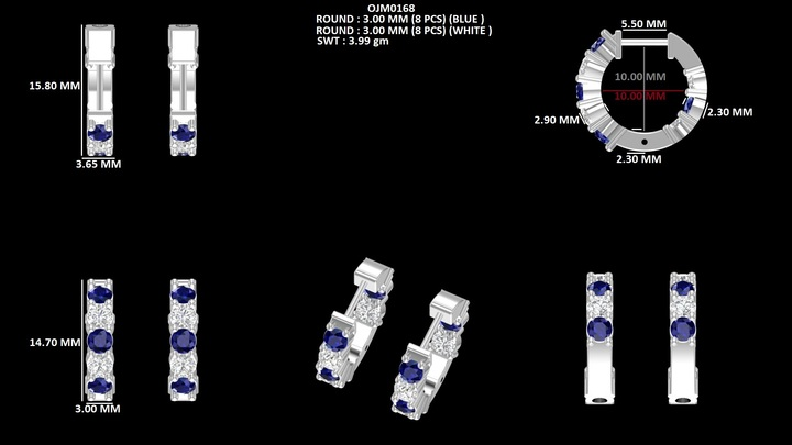 Sapphire Round Gemstone Hoop Earring