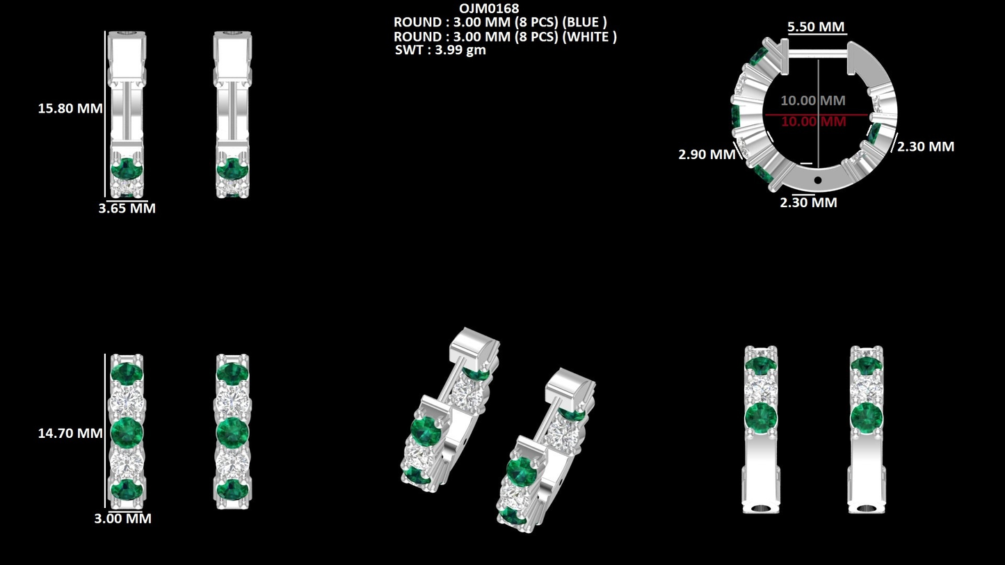 Green Round Diamond Hoop Earrings