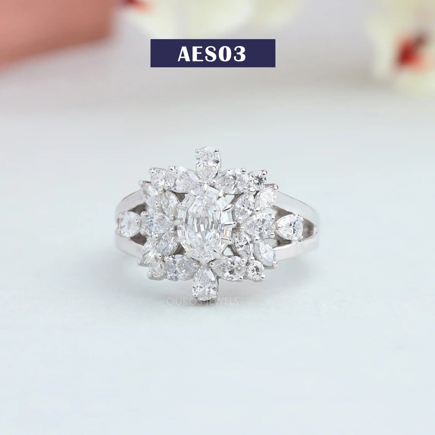 Step Cut Oval Diamond Cluster Ring