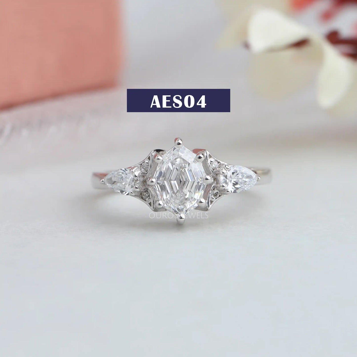 Step Cut Moval Diamond 3 Stone Ring