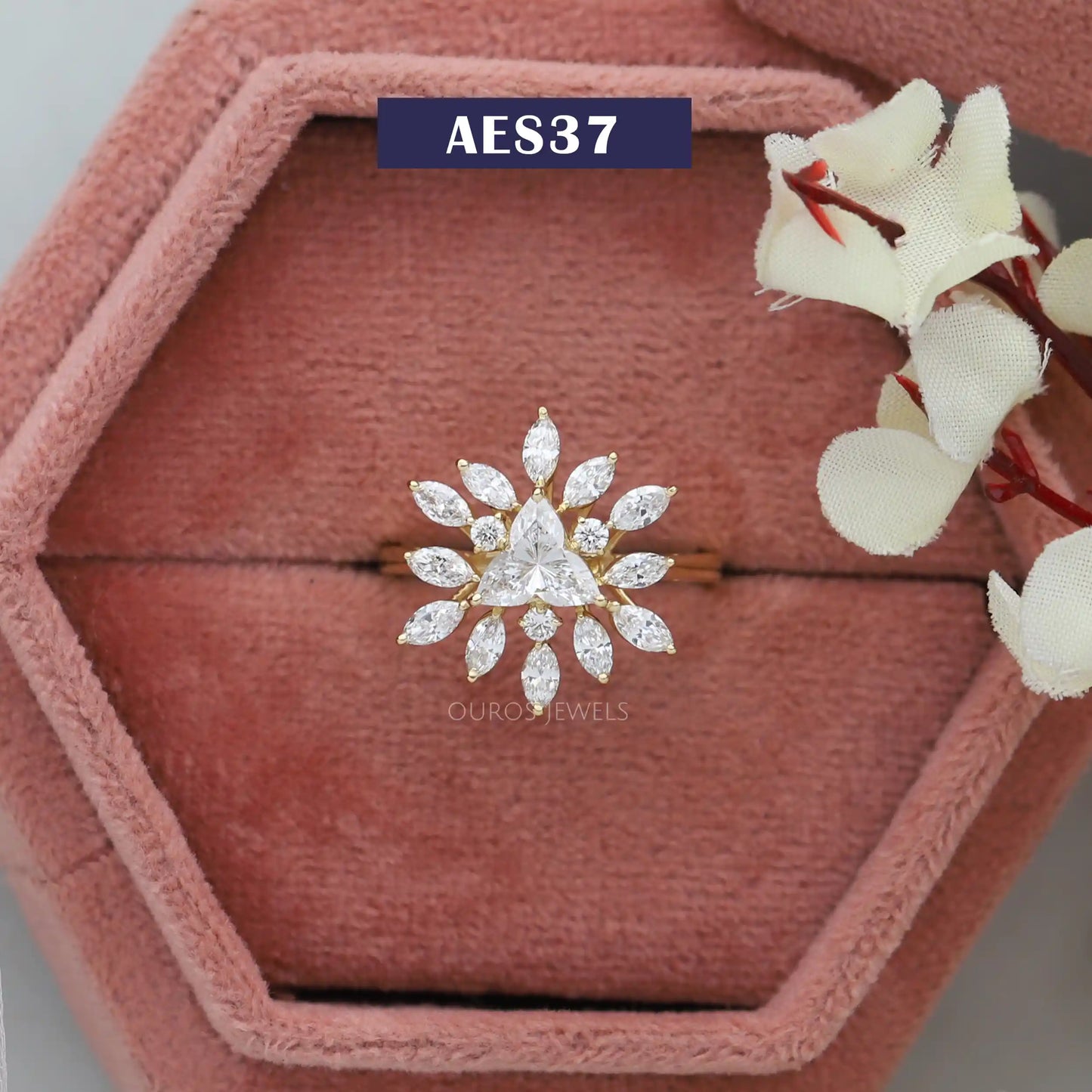 Floral Style Lotus Cut Cluster Ring
