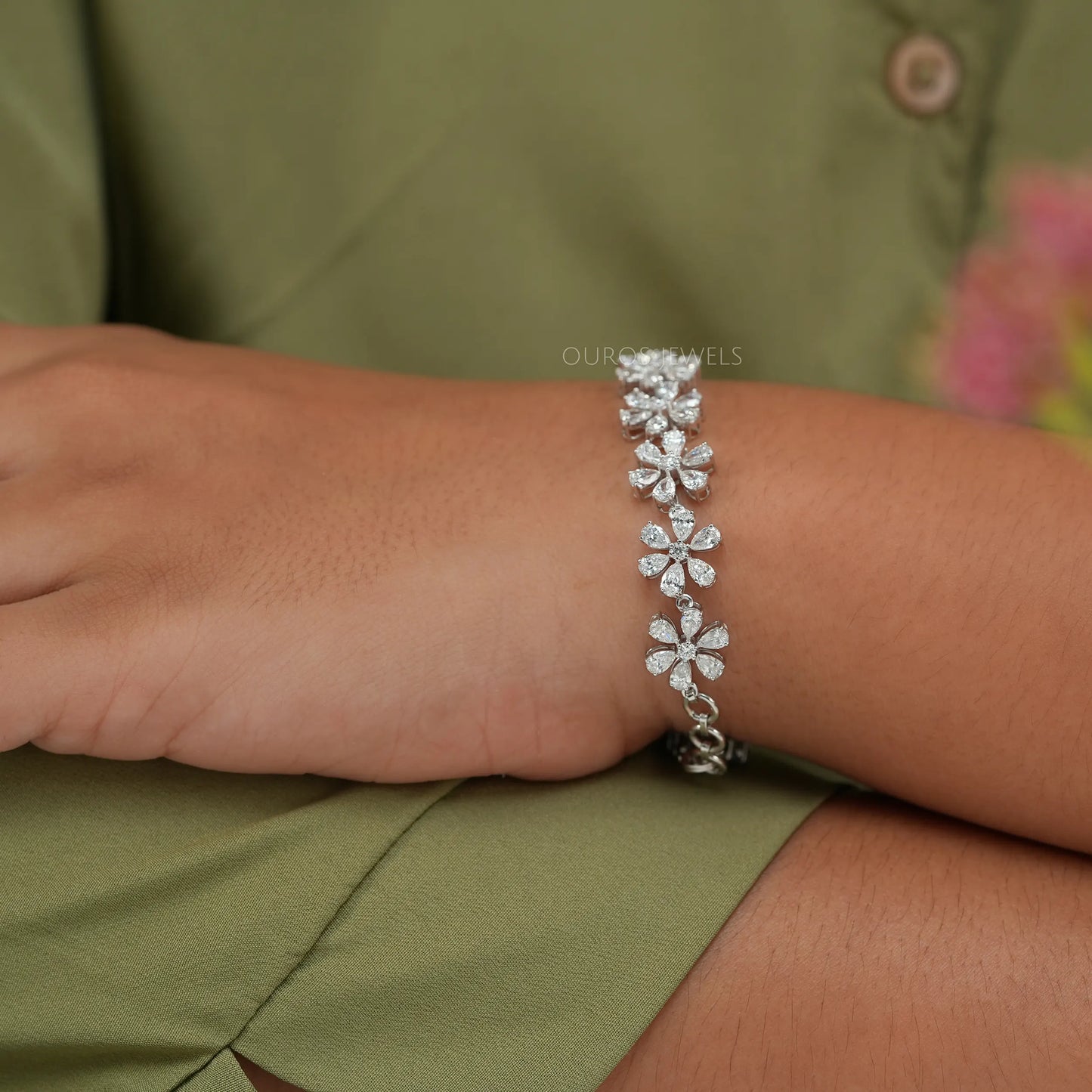 Floral Style Pear Diamond Bracelets