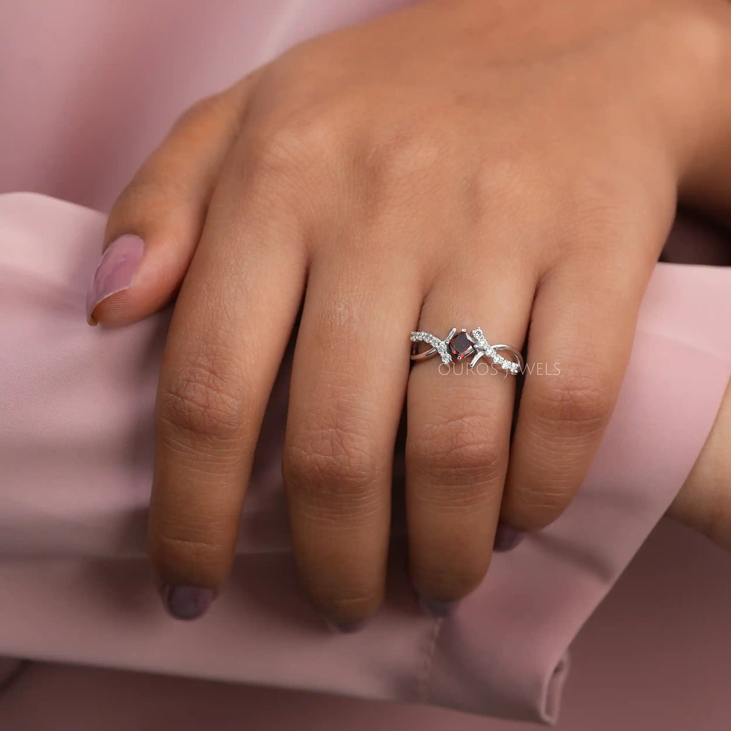 Red Cushion Diamond Infinity Ring