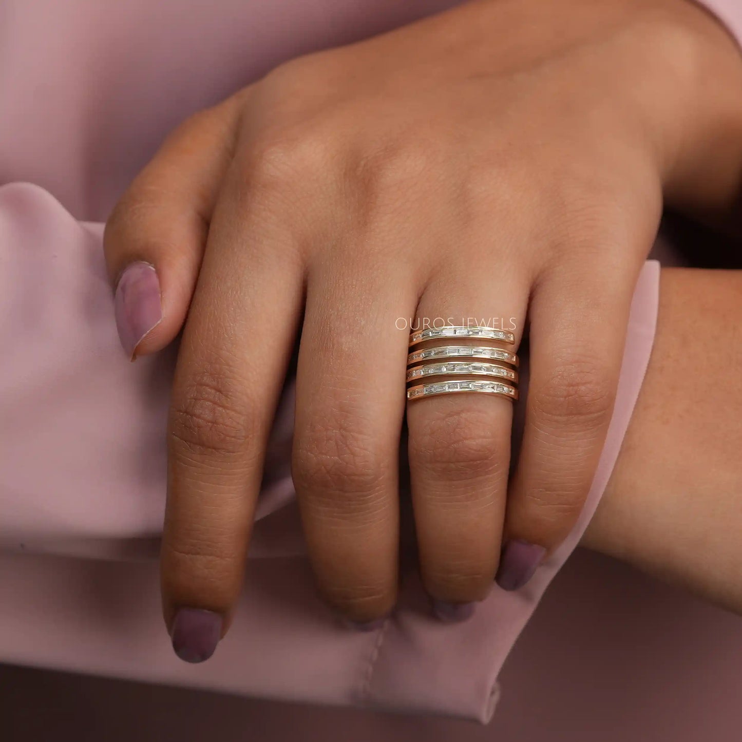 Baguette Lab Diamond Spiral Band