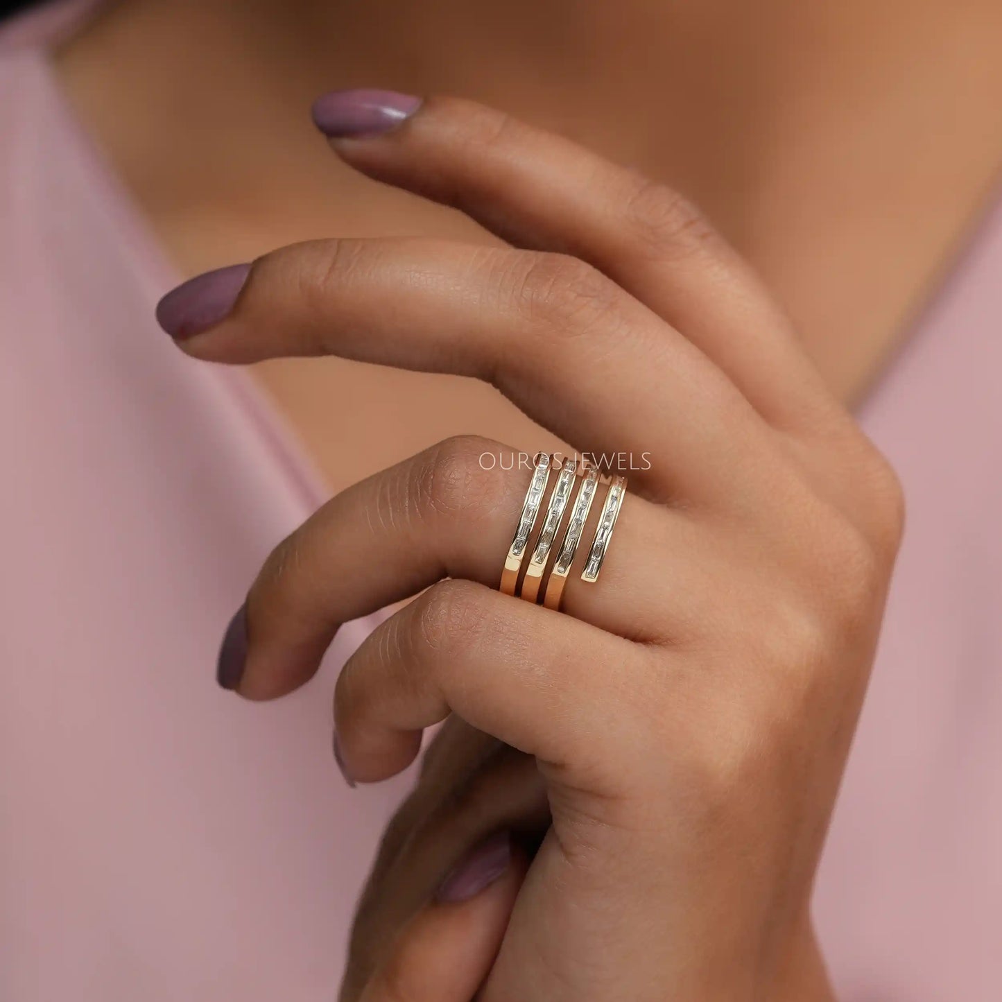 Baguette Lab Diamond Spiral Band