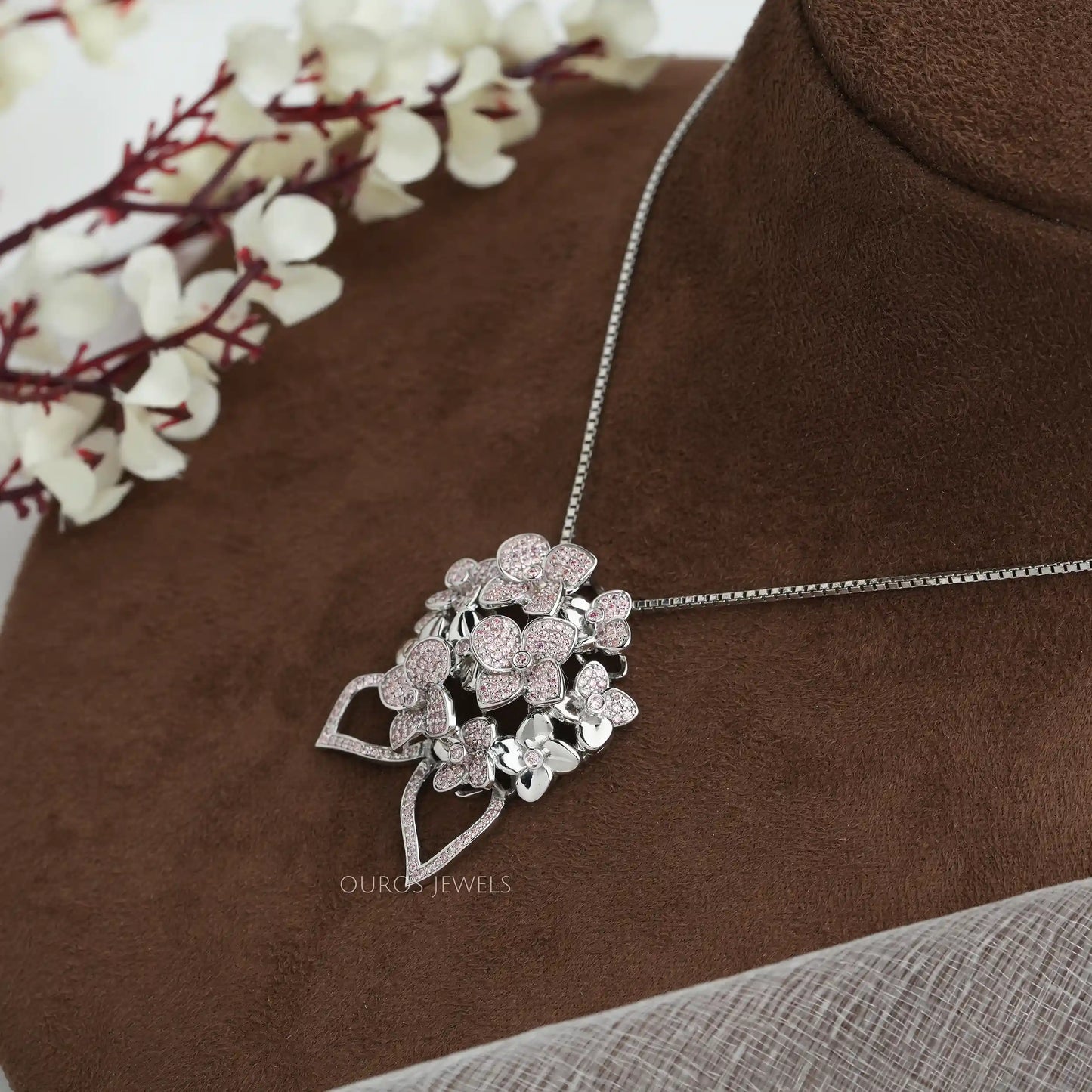 Fancy Pink Round Diamond Necklace