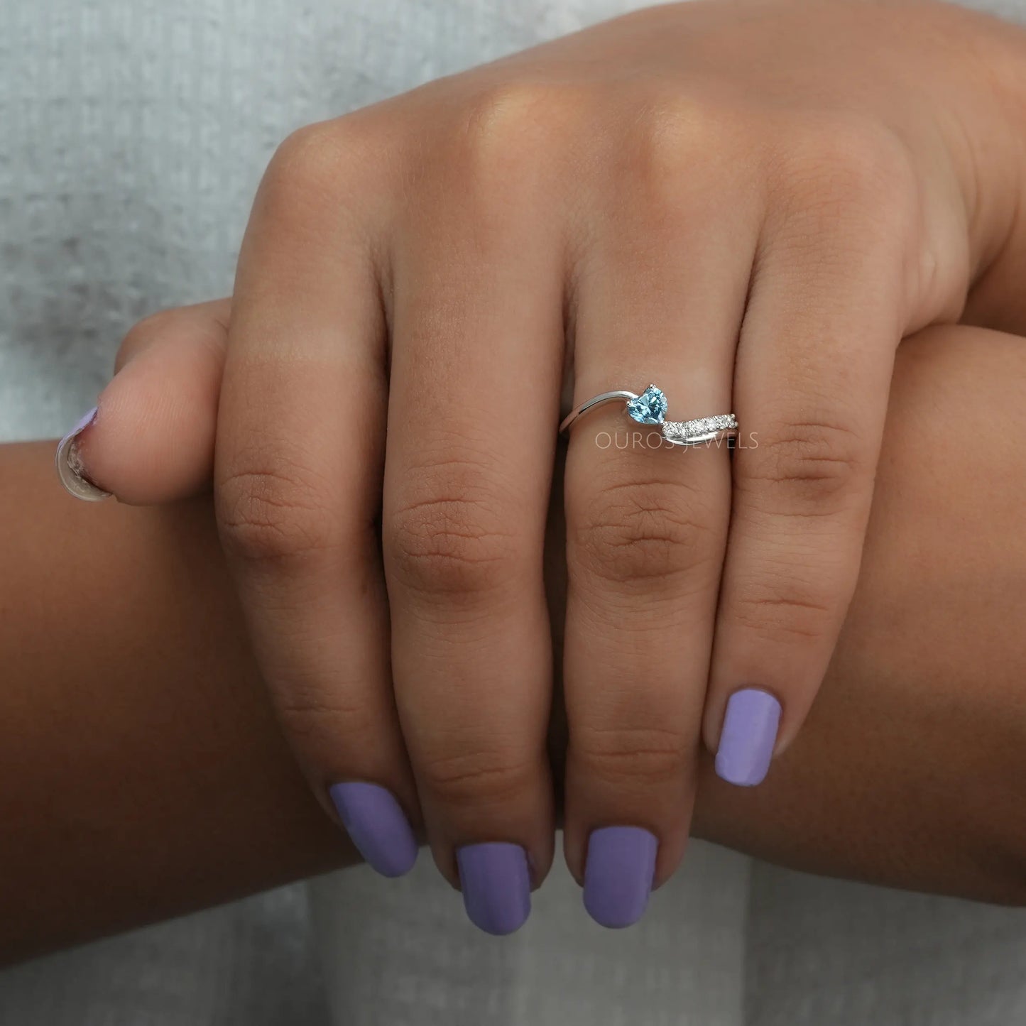 Blue Heart Cut Bypass Set Dainty Ring