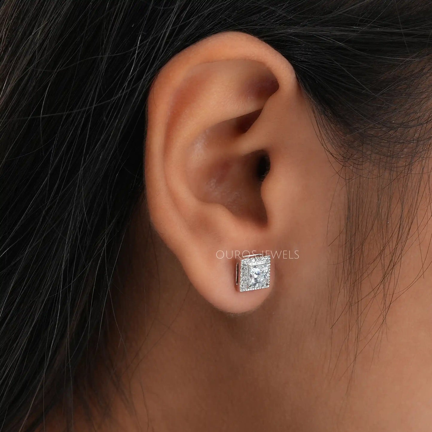 Princess Lab Diamond Halo Earrings
