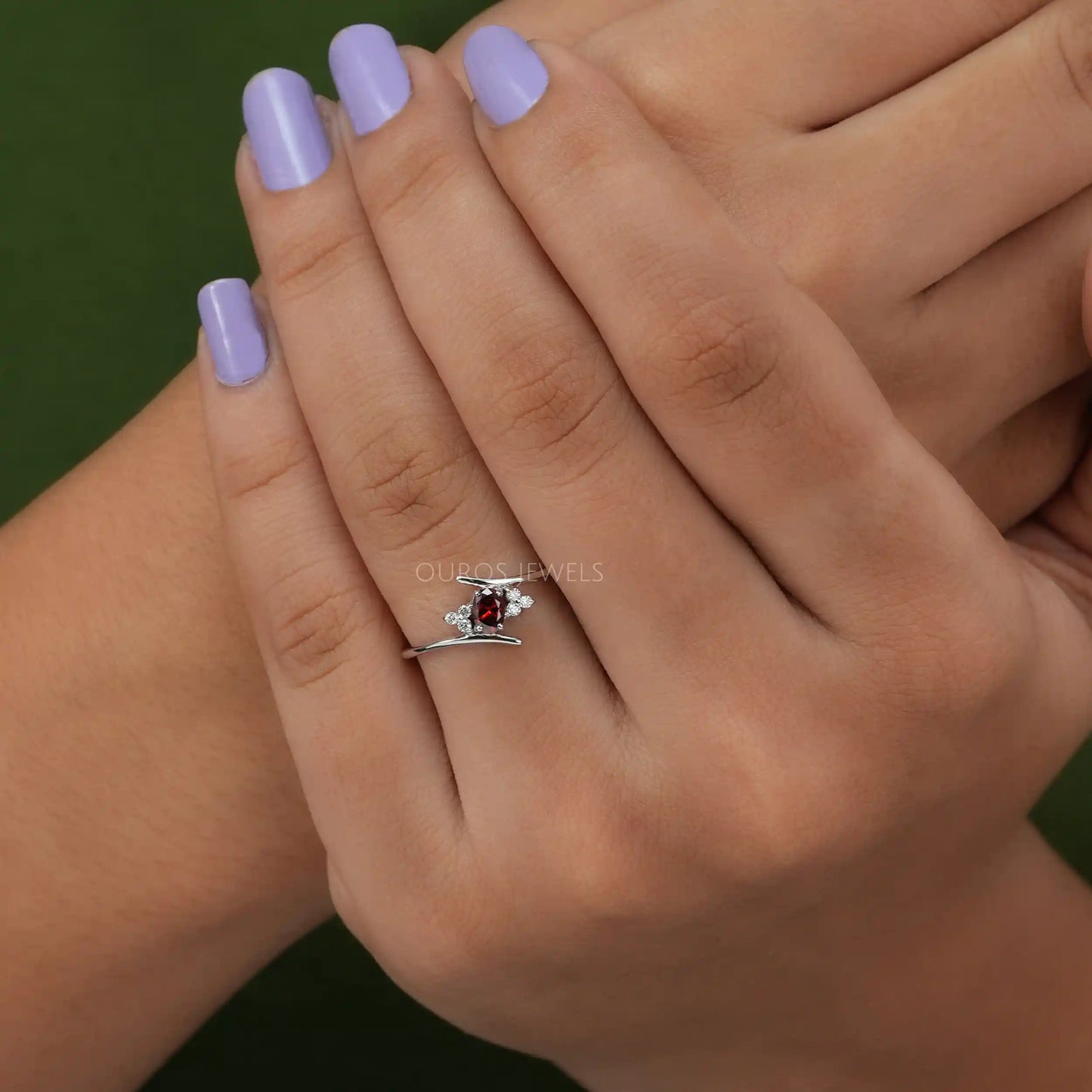 Red Oval Cut Lab Diamond Bypass Ring