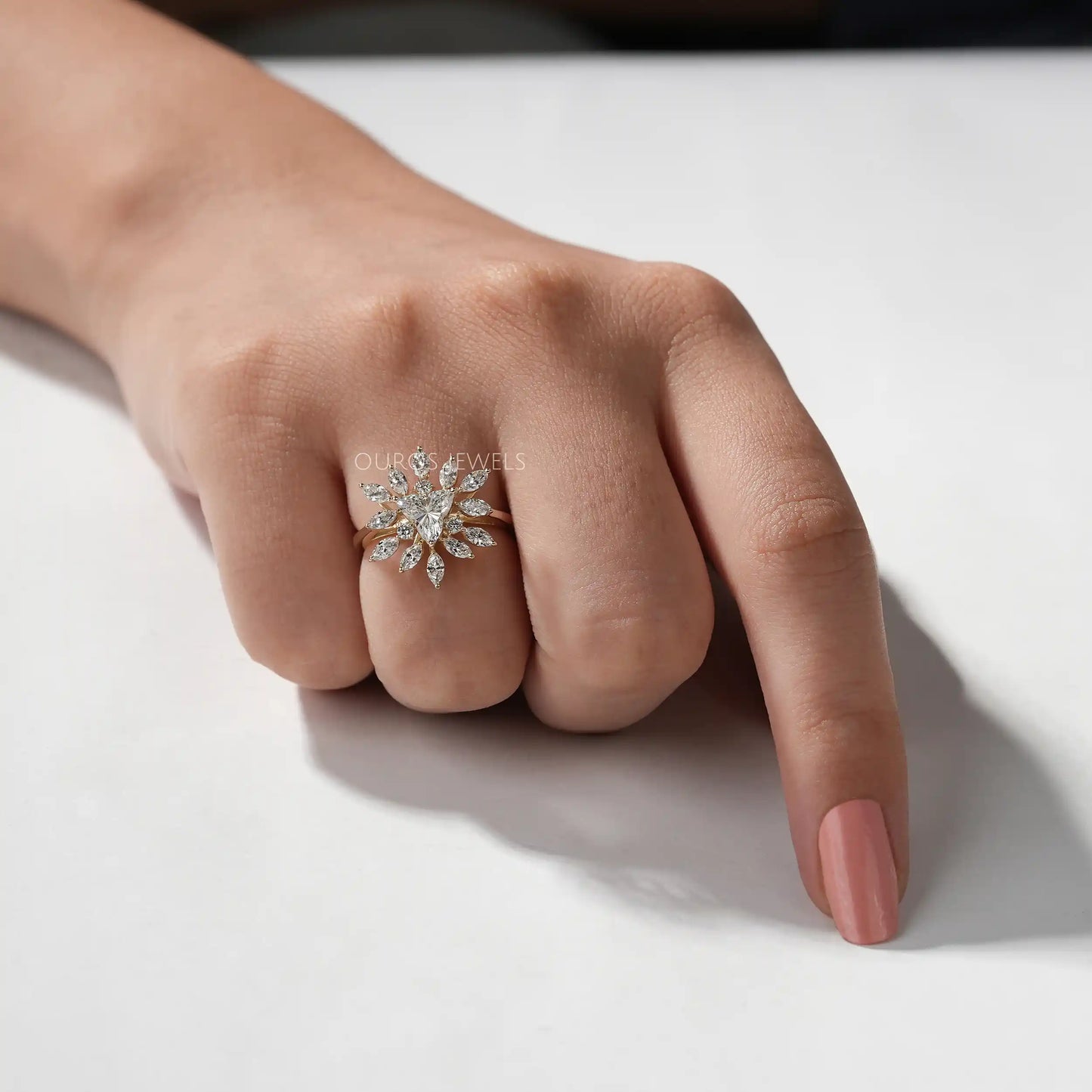 Floral Style Lotus Cut Cluster Ring
