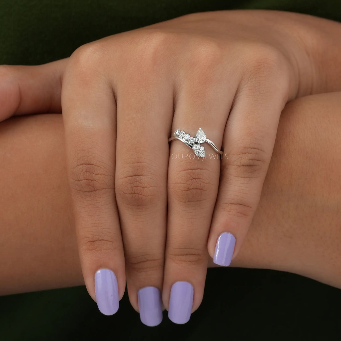 Pear Cut Cluster Diamond Bypass Ring