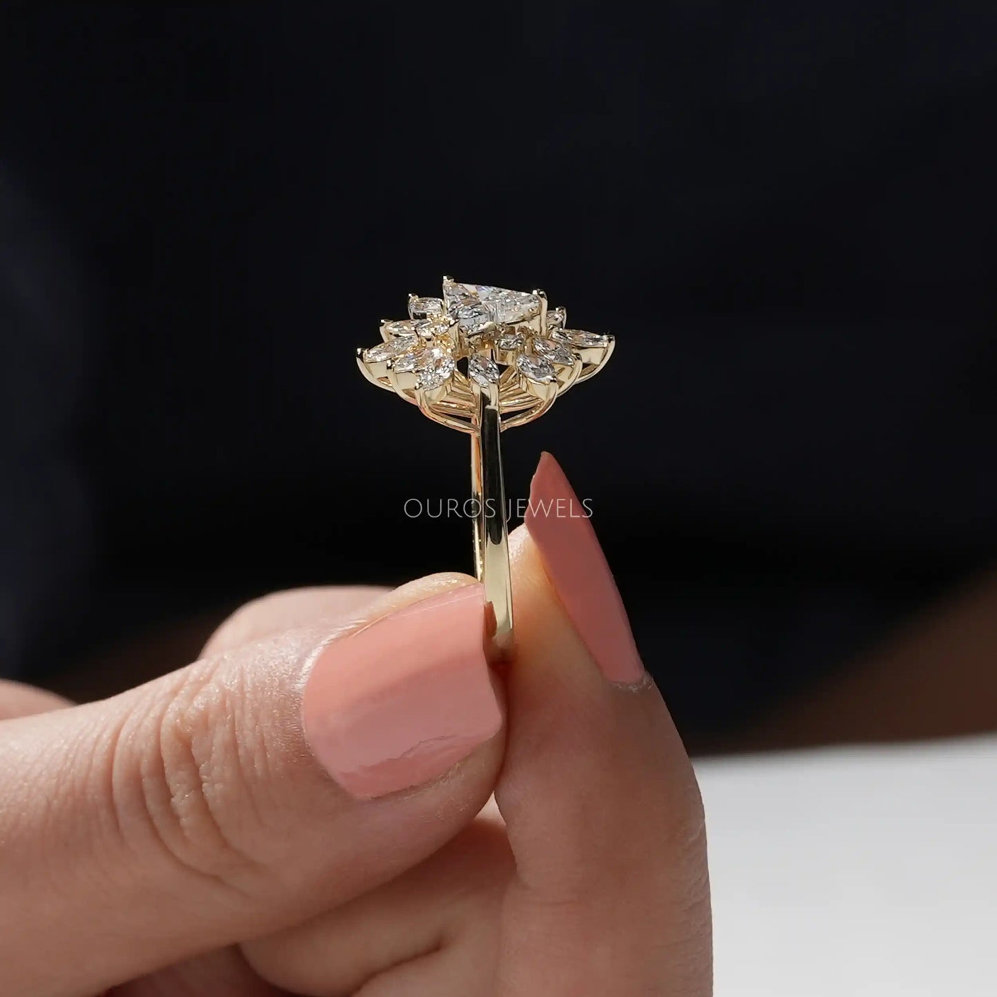 Floral Style Lotus Cut Cluster Ring
