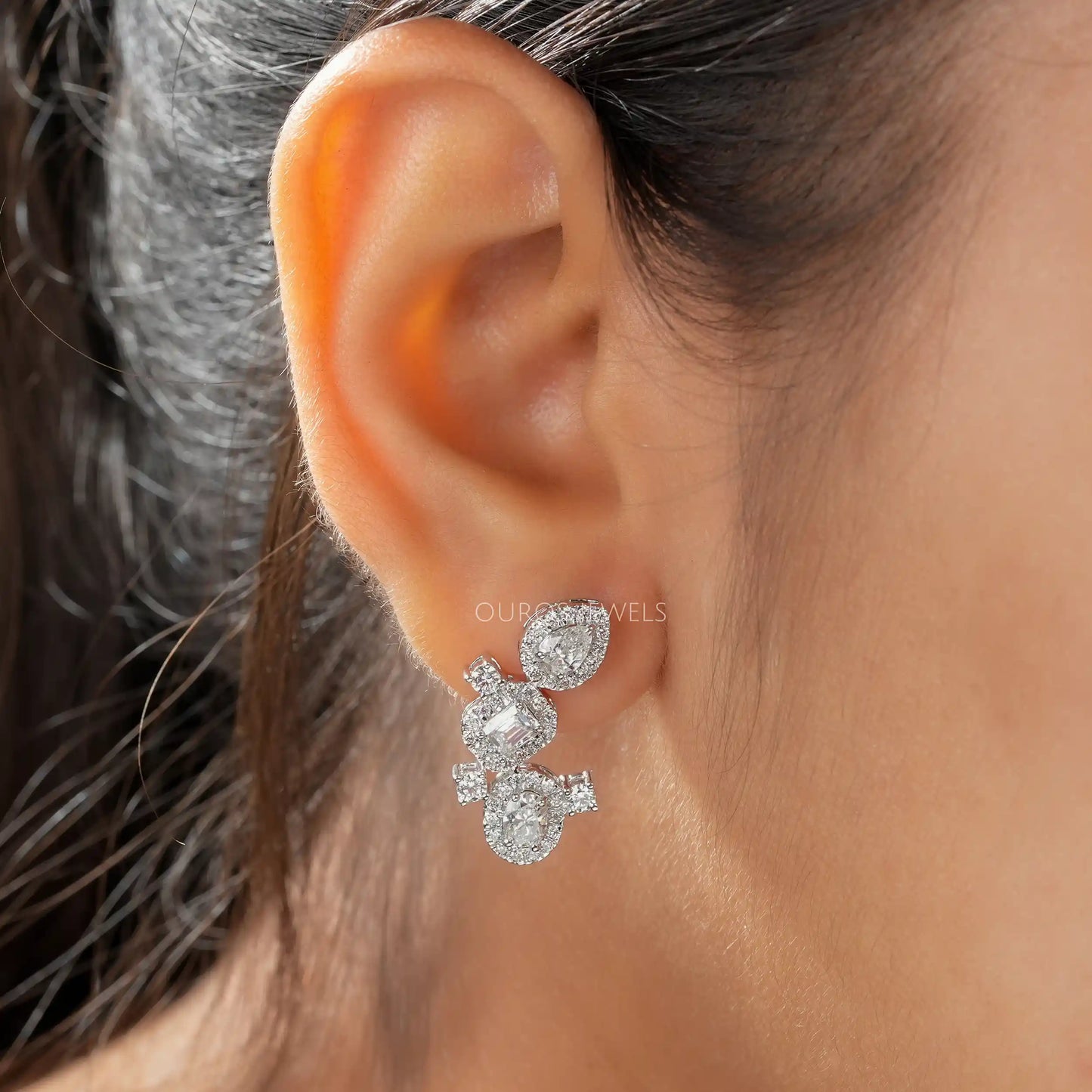 Multi Shape Emerald Cut Drop Earrings