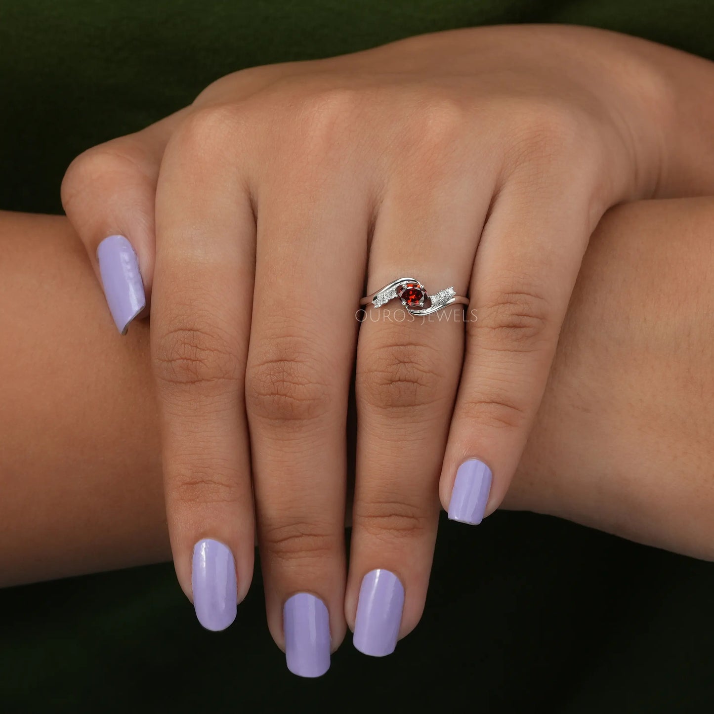 Red Oval Cut Bypass Set Dainty Ring