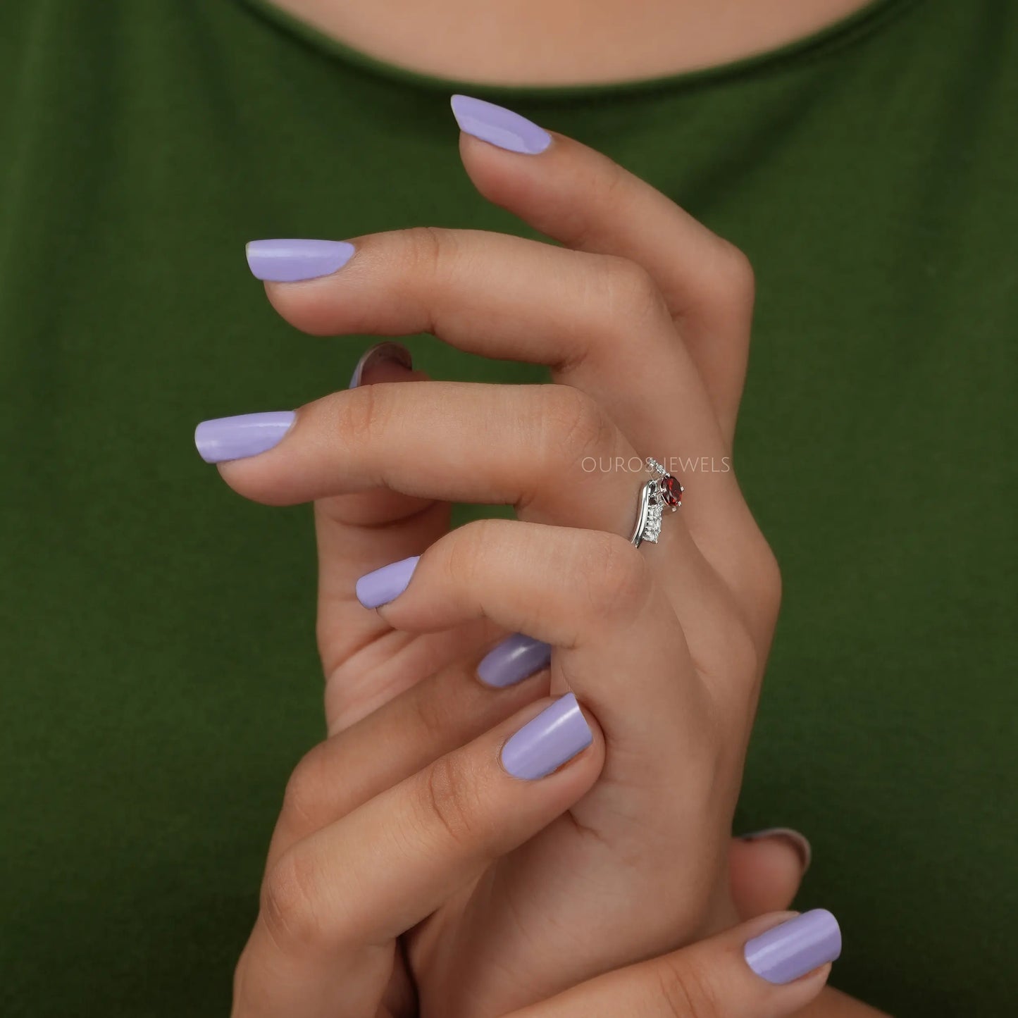 Red Oval Cut Bypass Set Dainty Ring