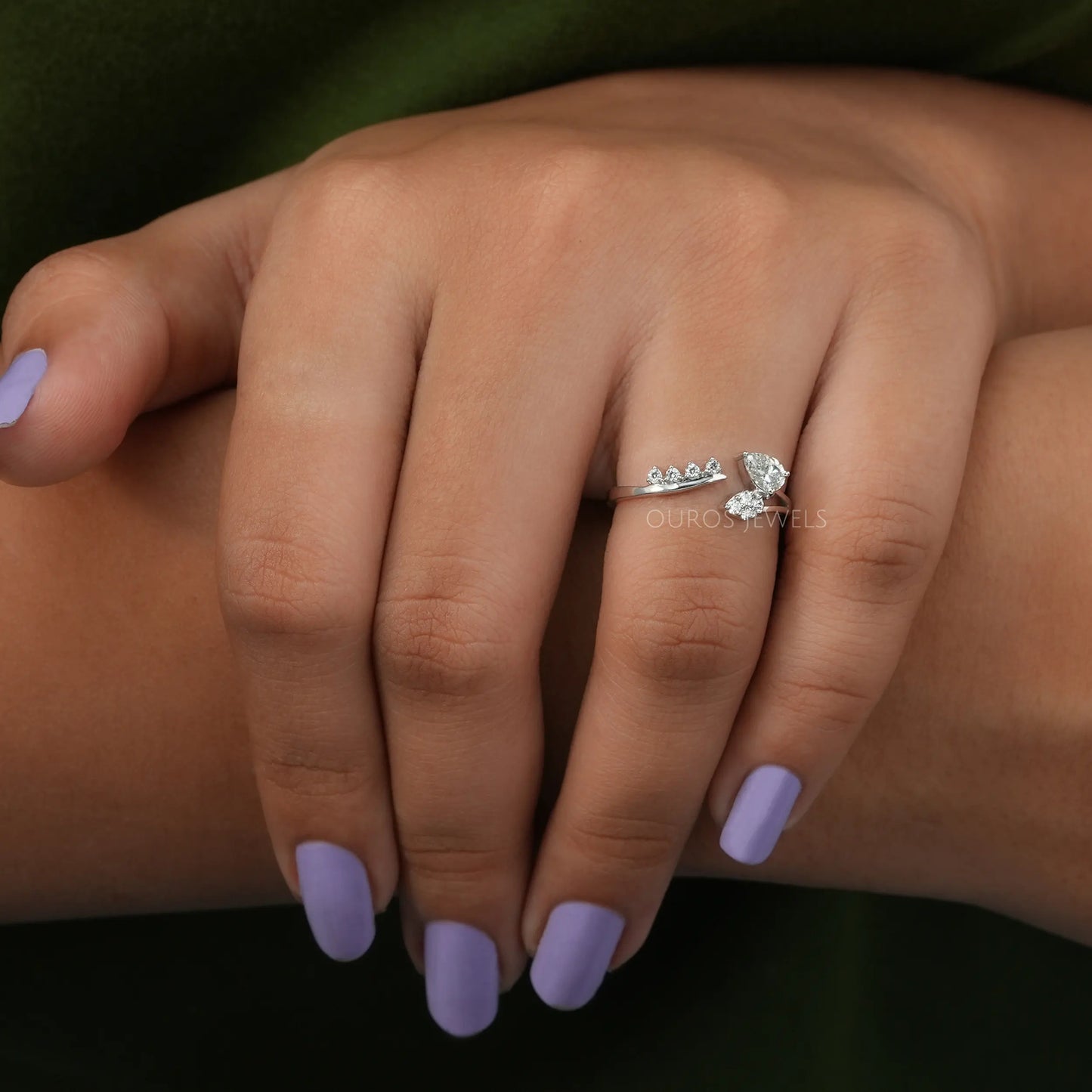 Pear Cut Lab Diamond Cluster Open Cuff Ring