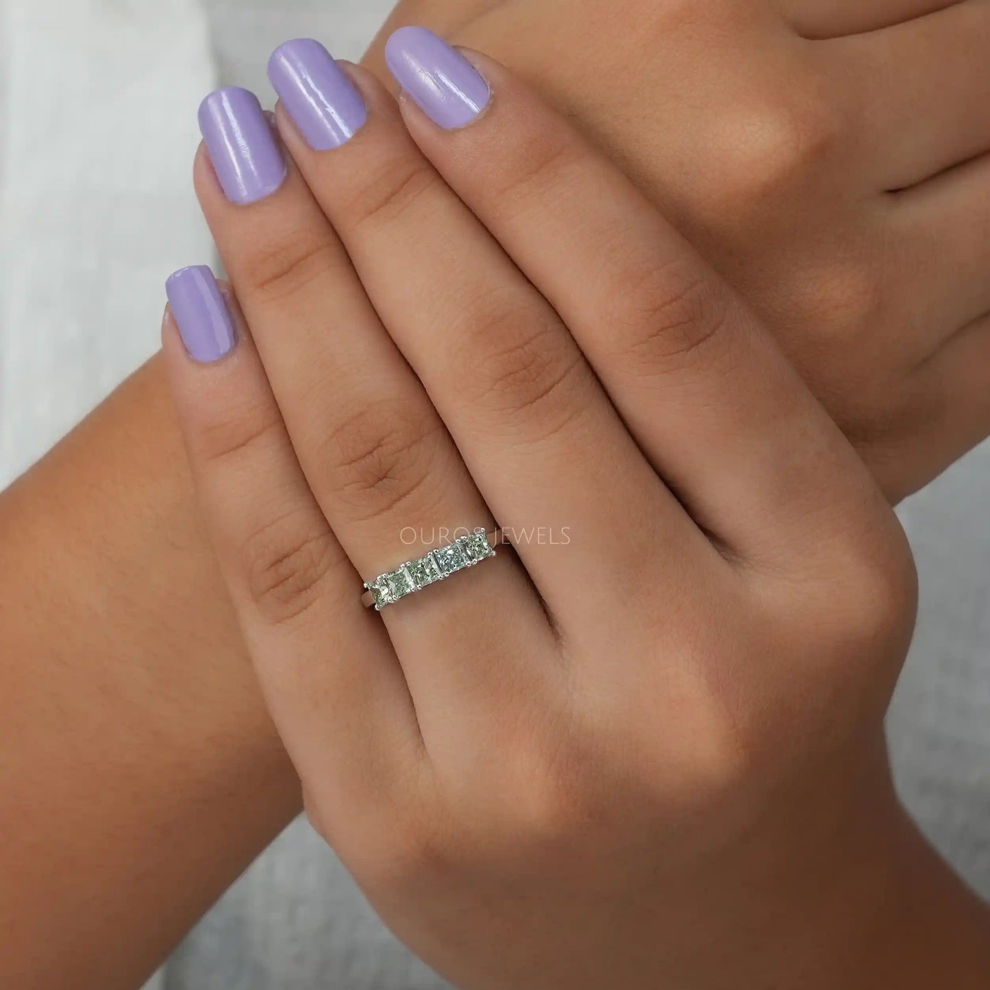 Green Princess Cut 5 Stone Ring