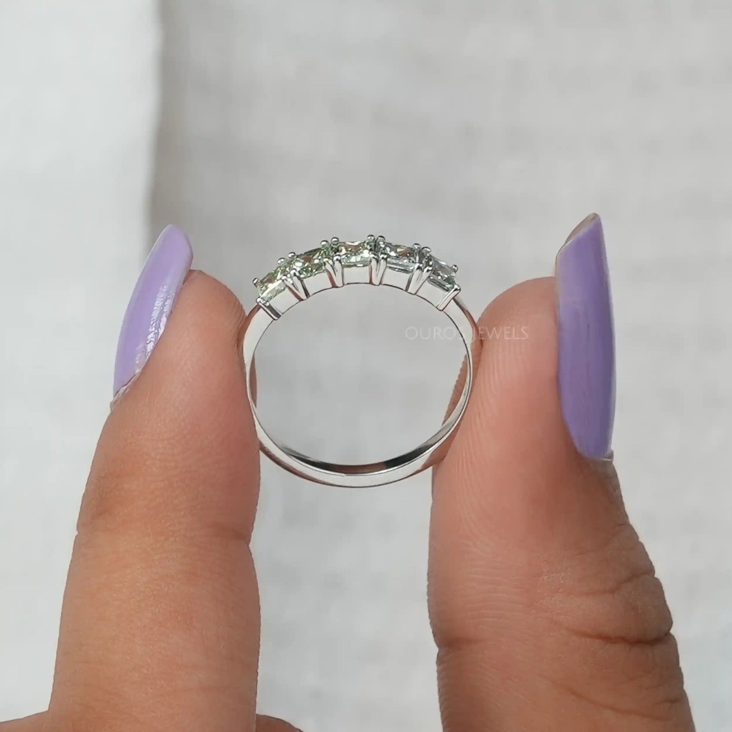 Green Princess Cut 5 Stone Ring