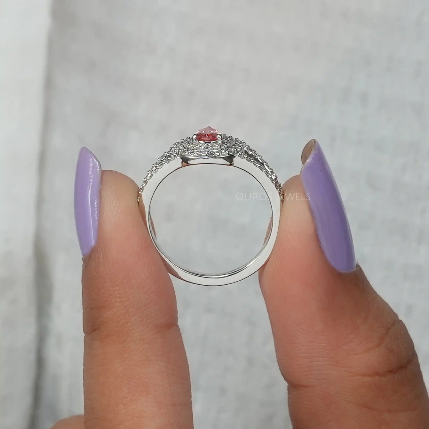 Pink Pear Cut Diamond Double Halo Ring