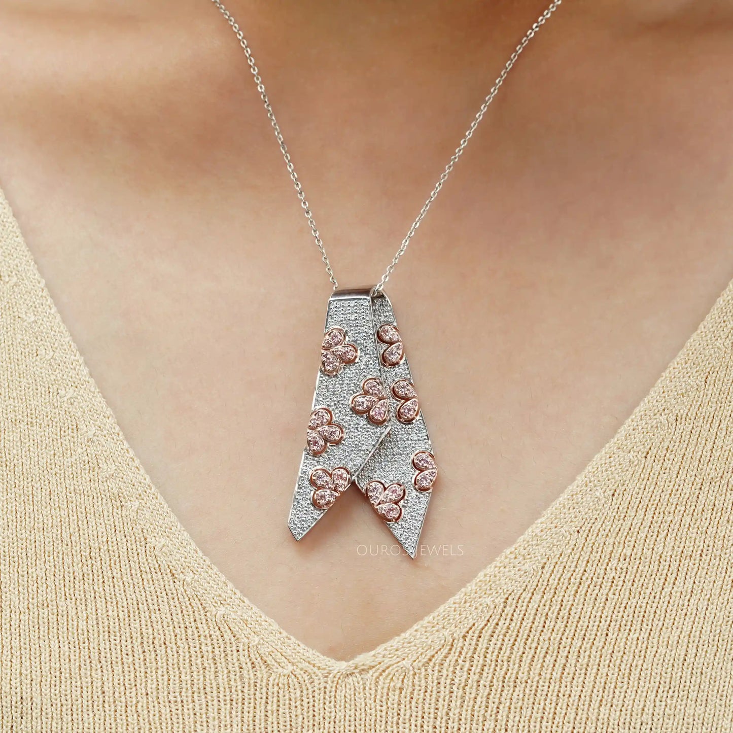 Pink Round Cut Diamond Necklace