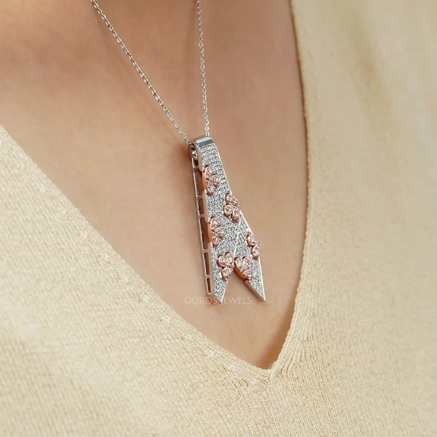 Pink Round Cut Diamond Necklace