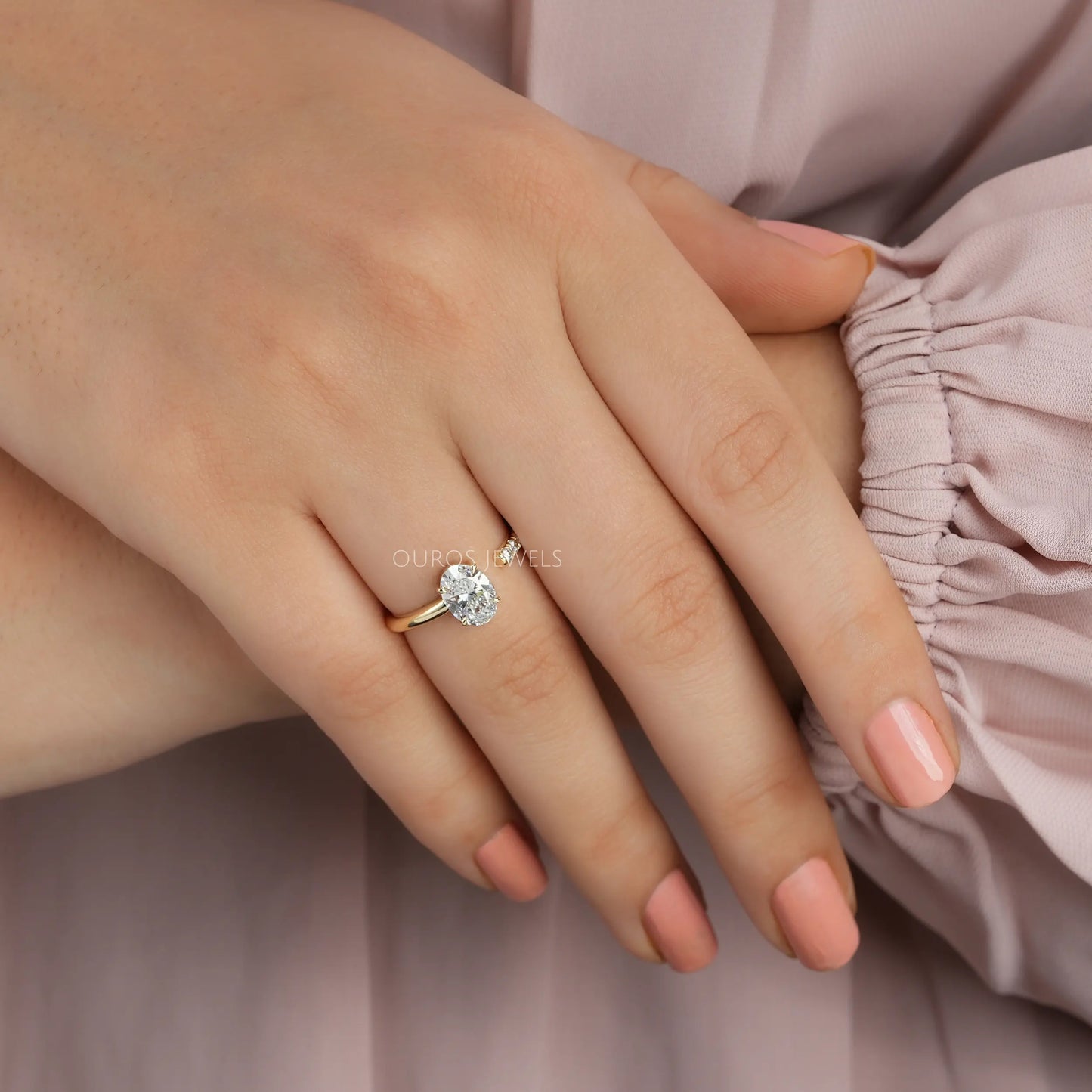 Oval Diamond Open Cuff Ring