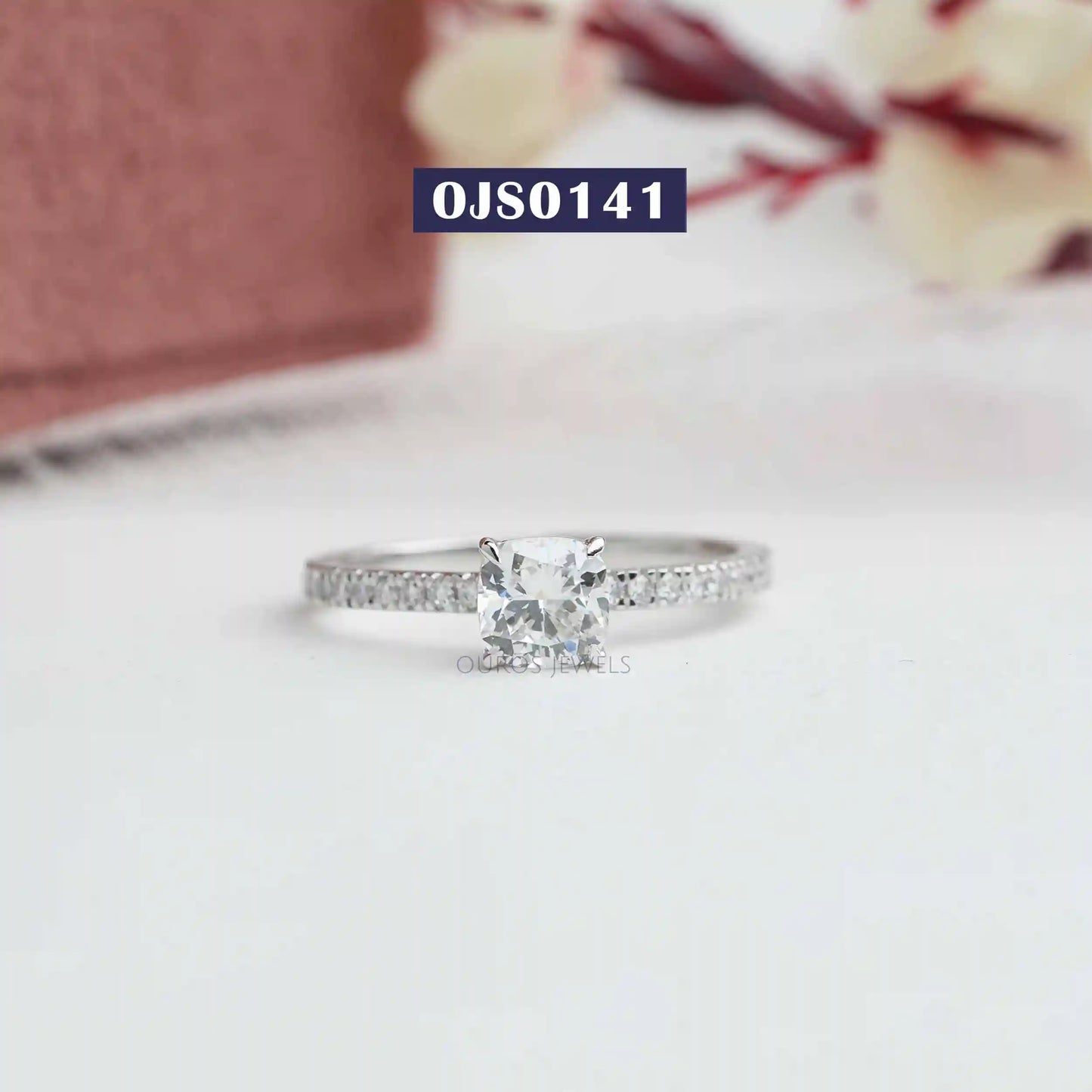 Cushion Diamond Solitaire Accent Ring