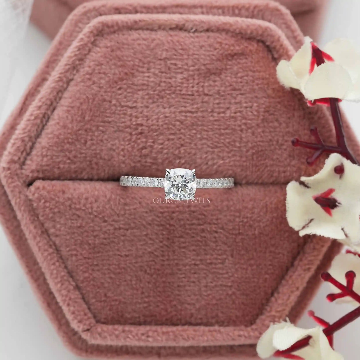 Cushion Diamond Solitaire Accent Ring