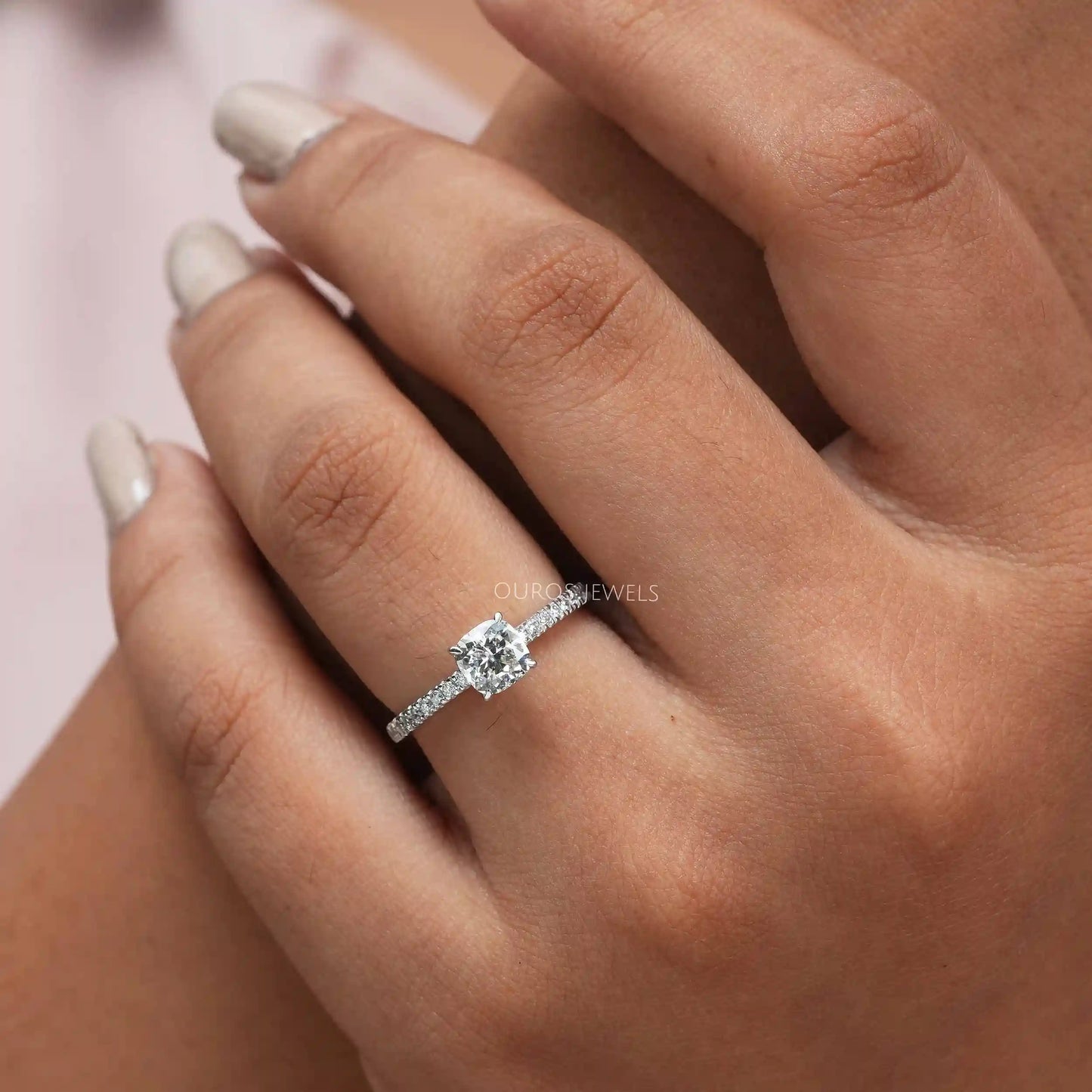 Cushion Diamond Solitaire Accent Ring