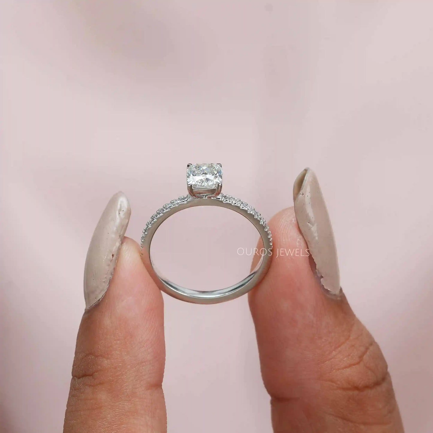 Cushion Diamond Solitaire Accent Ring