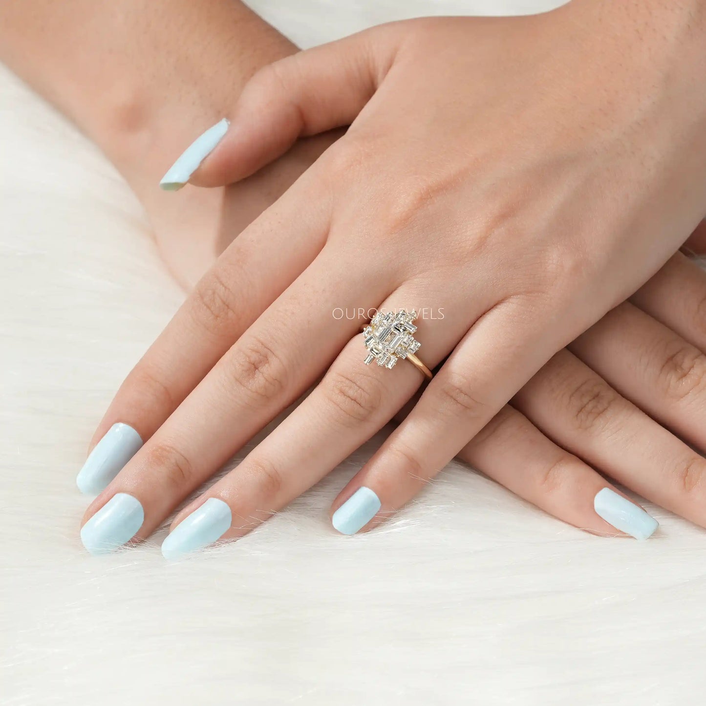 Emerald & Baguette Diamond Cluster Ring