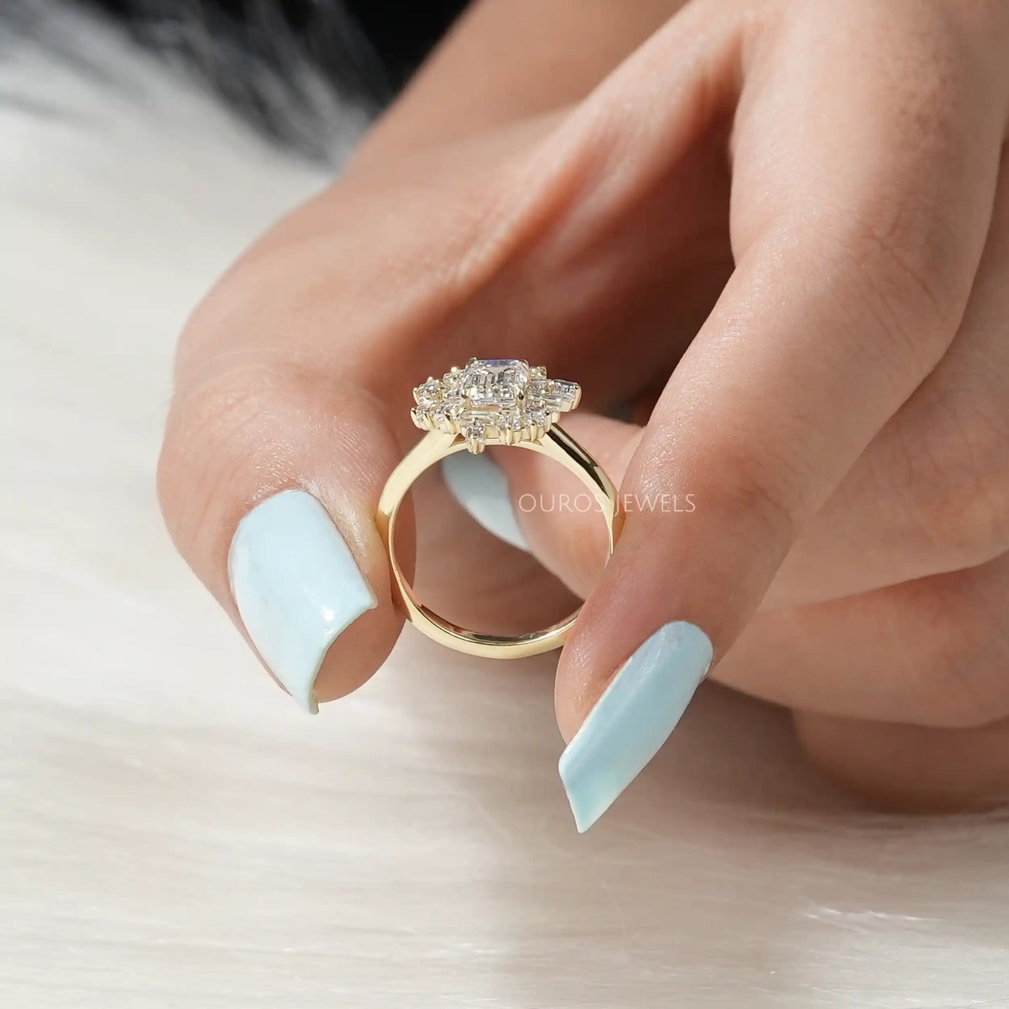 Emerald & Baguette Diamond Cluster Ring